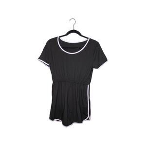 70s 80s Style Romper Black White Trim Retro Athleisure Summer Size XL